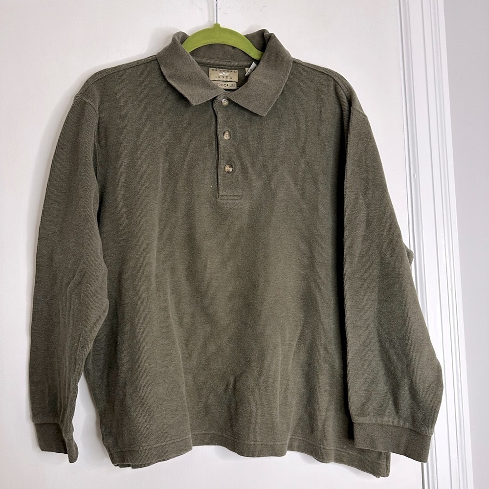 Men’s Natural Issue Outdoor Life 100% Cotton Olive Green Pullover Large. Thick.